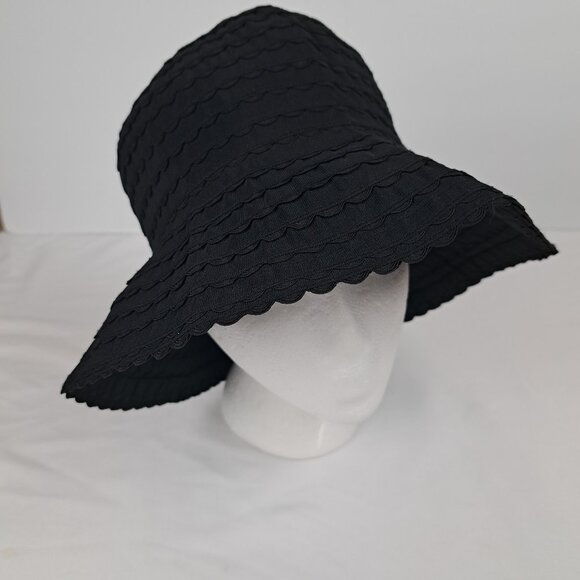 San Diego Hat Company Black Ribbon Braided Sun Hat Scalloped Edge - Picture 6 of 14